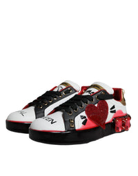 Dolce & Gabbana White Red Crystals Leather Portofino Sneakers Women's Shoes