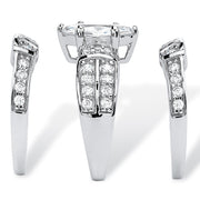PalmBeach Jewelry Sterling Silver Marquise Cut Cubic Zirconia 3 Piece Multi Row Bridal Ring Set Sizes 6-10