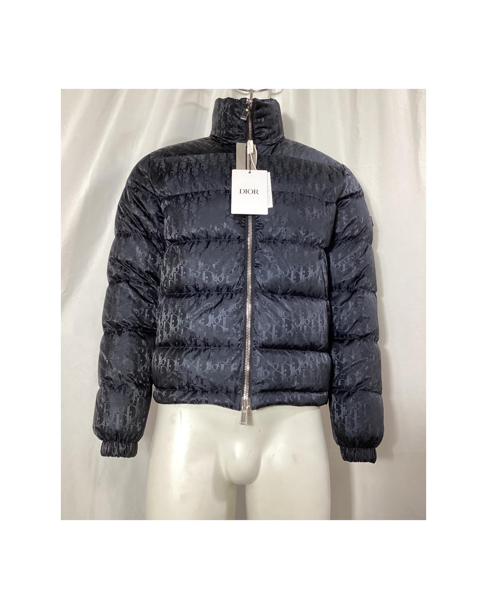 Dior Oblique Puffer Jacket Men Black Bomber Jackets