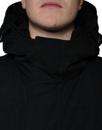Dolce & Gabbana Black Hooded Parka Cotton Trench Coat Men's Jacket