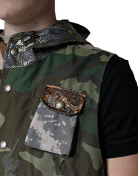 Dolce & Gabbana Multicolor Patchwork Hooded Vest Men's Jacket