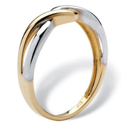 PalmBeach Jewelry 10K Yellow Gold Two Tone Twisted Crossover Ring (1.5mm) Sizes 5-10