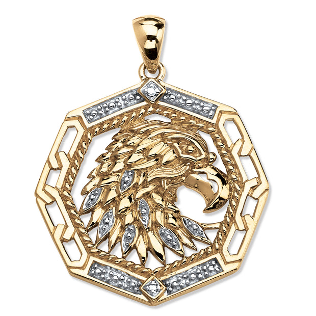 PalmBeach Jewelry Men's Yellow Gold-Plated Sterling Silver Genuine Diamond Accent Eagle Pendant (18.5mm)