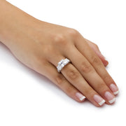 PalmBeach Jewelry 10K White Gold Princess Cut Cubic Zirconia 3-Stone Bridal Ring Sizes 5-9