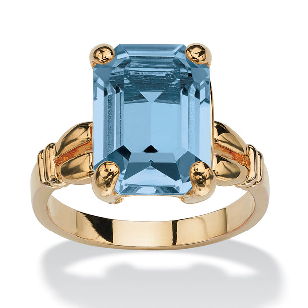 PalmBeach Jewelry Yellow Gold-plated Emerald Cut Simulated Birthstone Ring Sizes 5-10-December-Blue Topaz