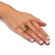 PalmBeach Jewelry Yellow Gold-plated Emerald Cut Simulated Birthstone Ring Sizes 5-10-February-Amethyst
