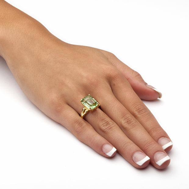 PalmBeach Jewelry Yellow Gold-plated Emerald Cut Simulated Birthstone Ring Sizes 5-10-August-Peridot
