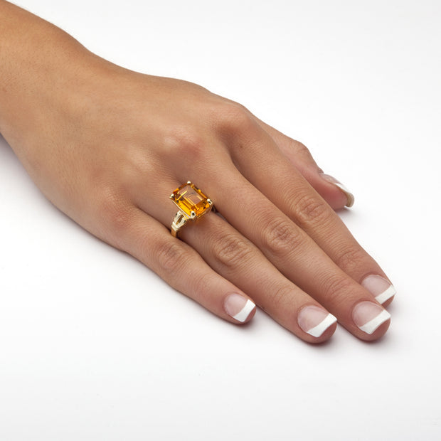 PalmBeach Jewelry Yellow Gold-plated Emerald Cut Simulated Birthstone Ring Sizes 5-10-November-Citrine