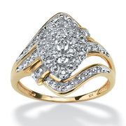 PalmBeach Jewelry 10K Yellow Gold Round Genuine Diamond Swirled Cluster Ring (1/10 cttw, I Color, I3 Clarity) Sizes 6-10