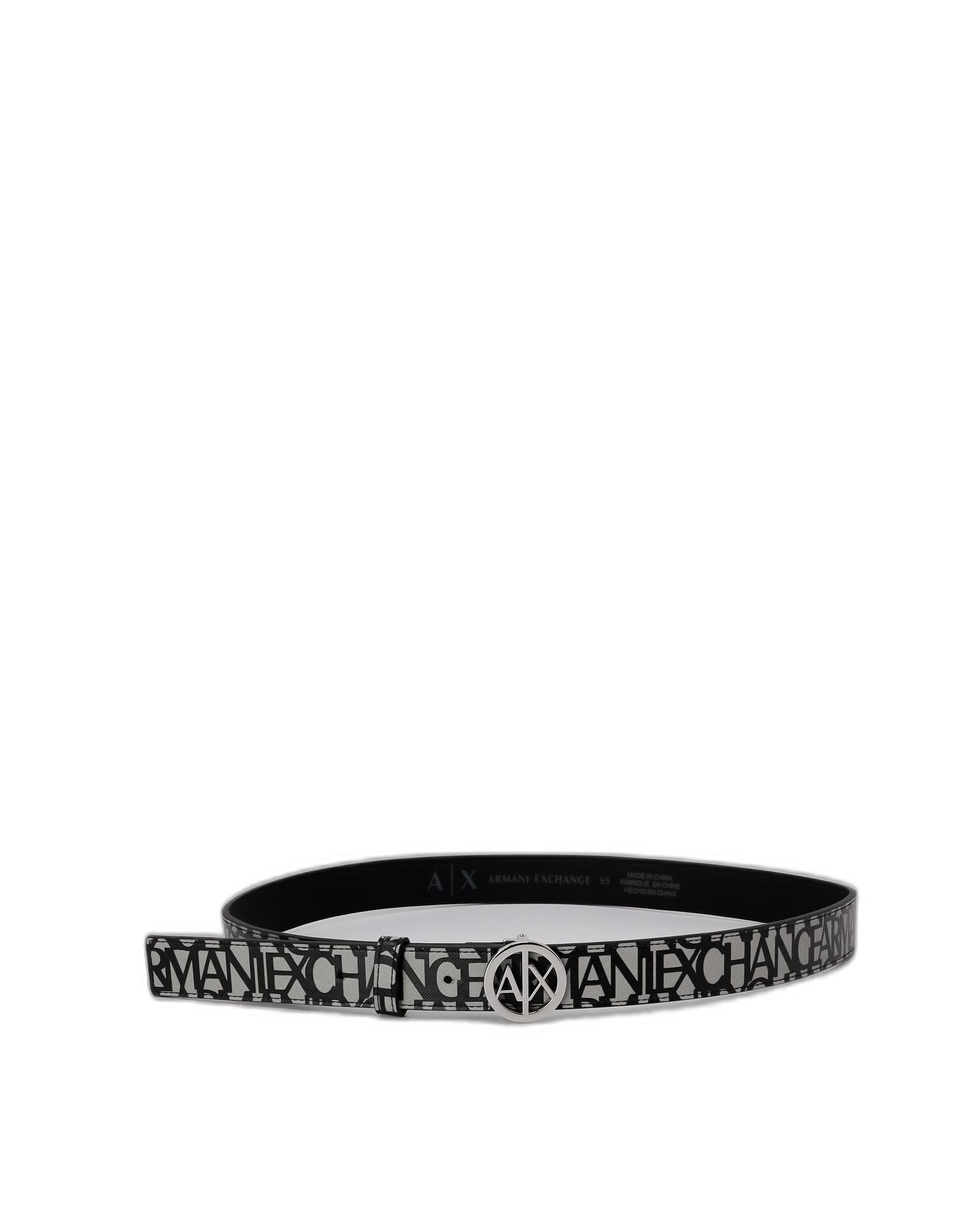 Armani Exchange Men's Black Logo Leather Belt Grey