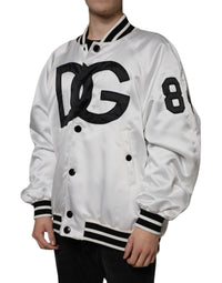 Dolce & Gabbana White Polyester Logo Full Zip Bomber Men's Jacket