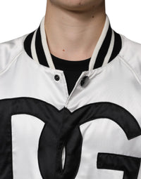 Dolce & Gabbana White Polyester Logo Full Zip Bomber Men's Jacket