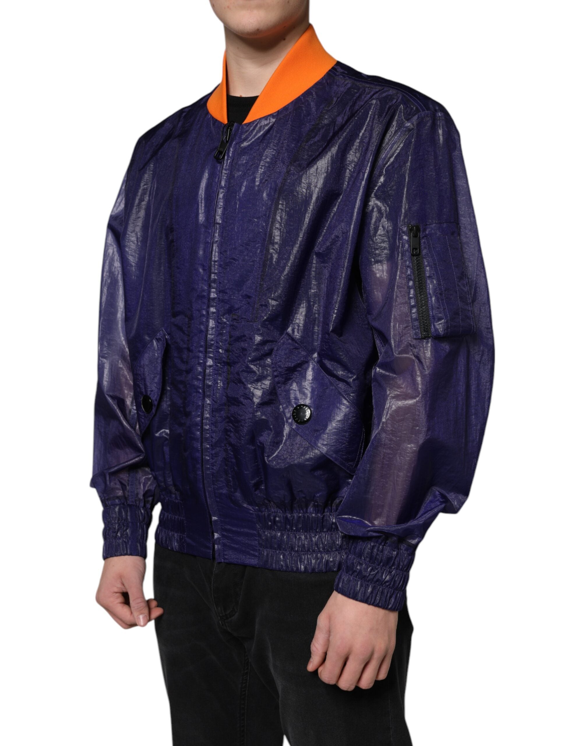 Dolce & Gabbana Blue Cotton Stretch Full Zip Bomber Men's Jacket