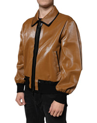 Dolce & Gabbana Brown Leather Full Zip Men Bomber Men's Jacket