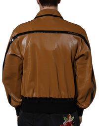 Dolce & Gabbana Brown Leather Full Zip Men Bomber Men's Jacket