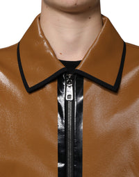 Dolce & Gabbana Brown Leather Full Zip Men Bomber Men's Jacket