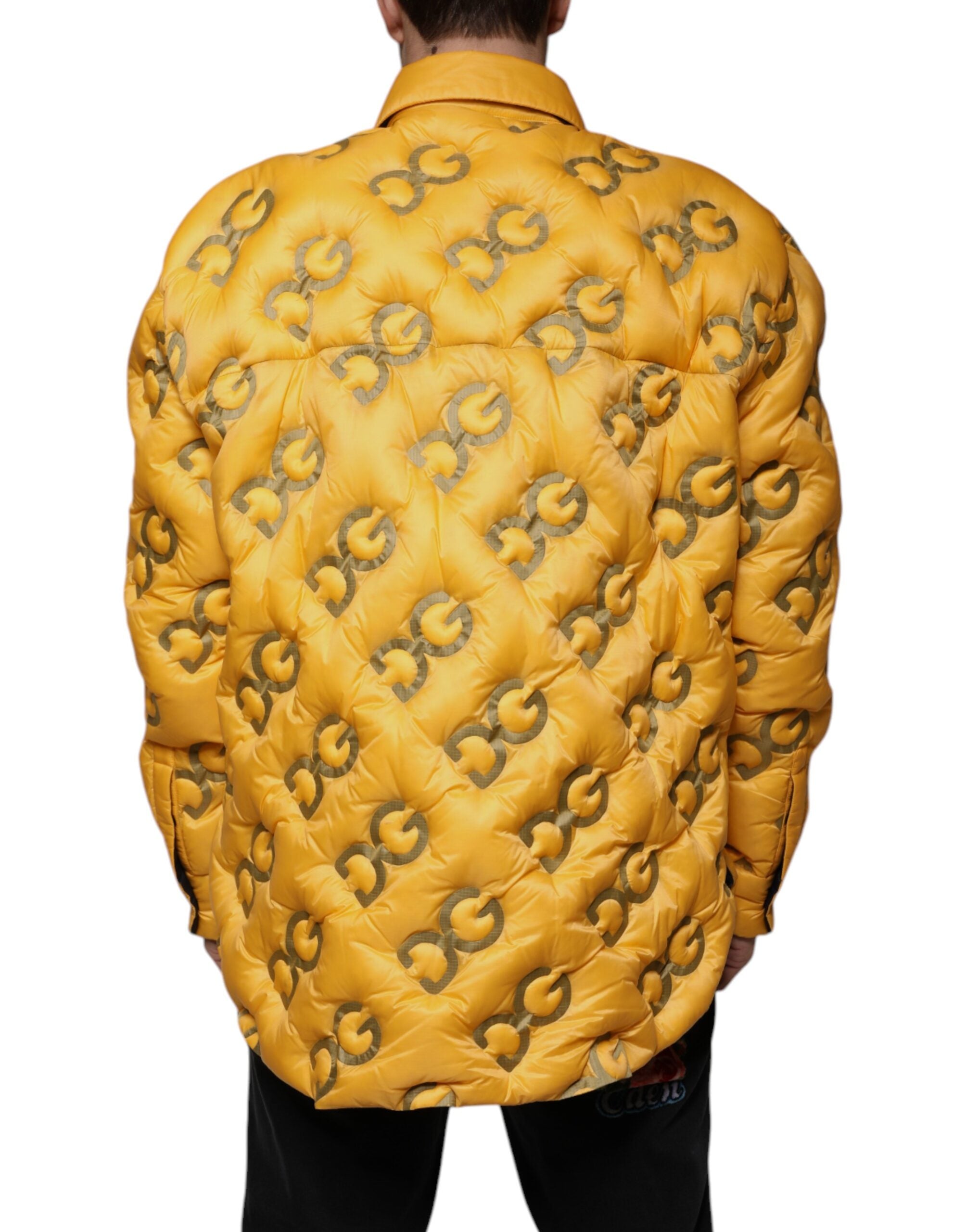 Dolce & Gabbana Yellow Logo Padded Buttoned Blouson Men's Jacket