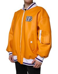 Dolce & Gabbana Orange White Full Zip Jersey Bomber Men's Jacket