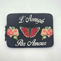 Gucci Black Techno Canvas Embroidered Butterfly iPad Case Clutch Bag