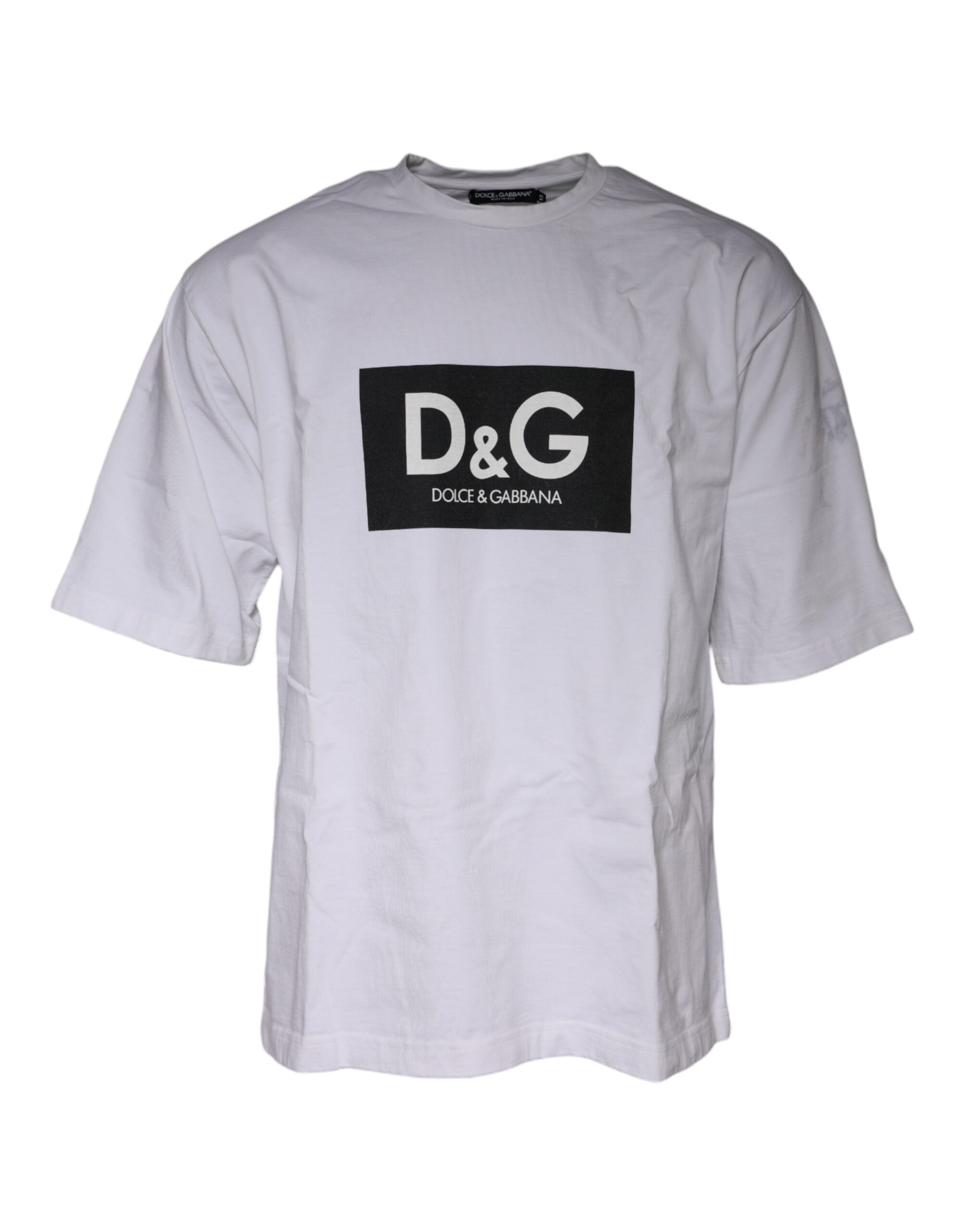 Dolce & Gabbana White Logo Print Cotton Crew Neck Men's T-shirt (Pre-Owned)