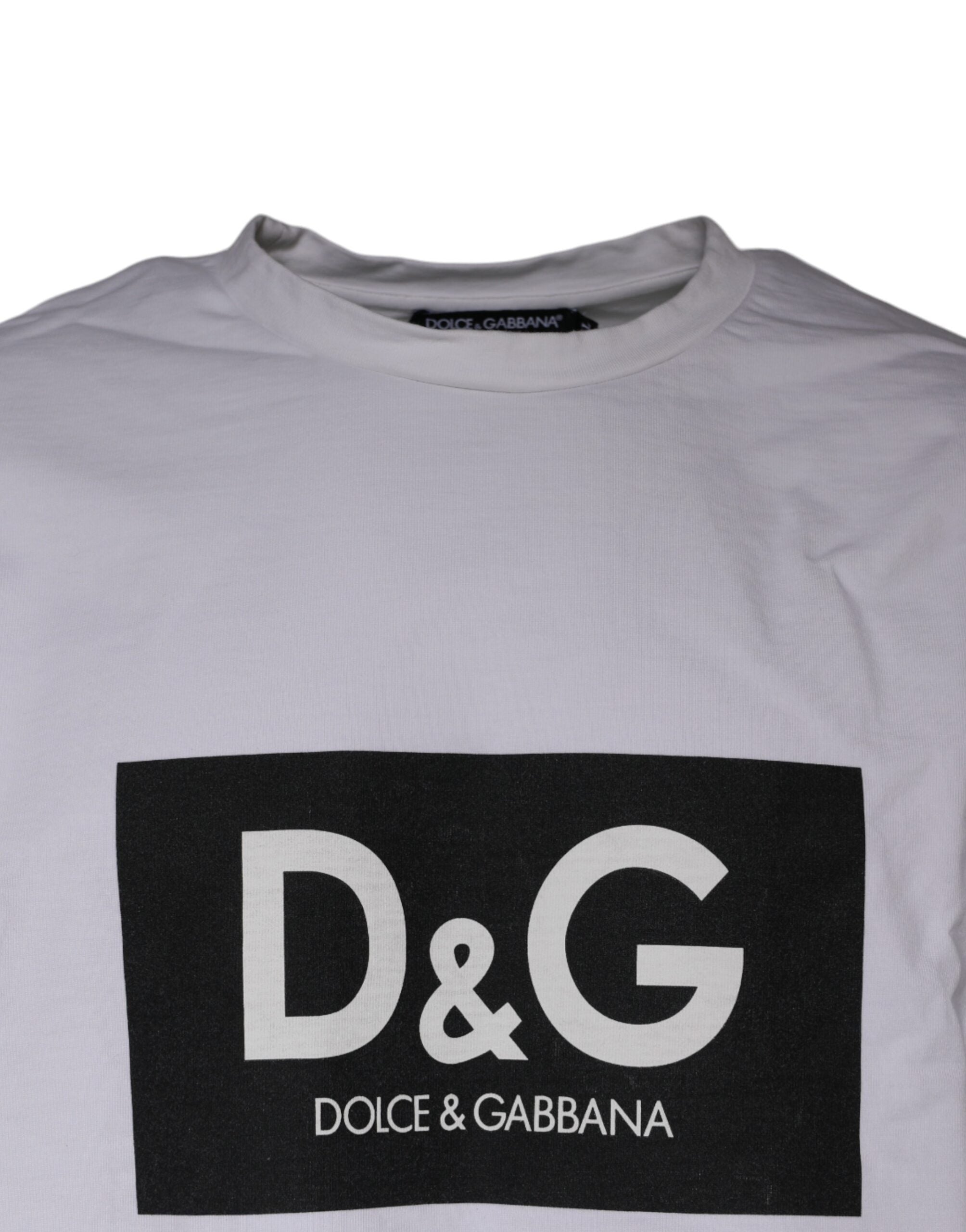 Dolce & Gabbana White Logo Print Cotton Crew Neck Men's T-shirt (Pre-Owned)