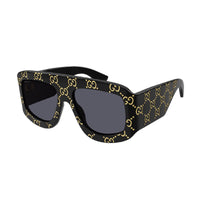 Gucci Gucci Sunglasses Square Full Rim, Black With Gold GG Pattern Frame and Grey Lens GG0983S004
