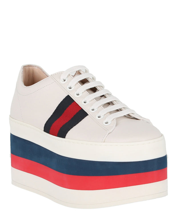 Gucci Womens Sylvie Web Accent Leather Wedge Sneakers – Bluefly