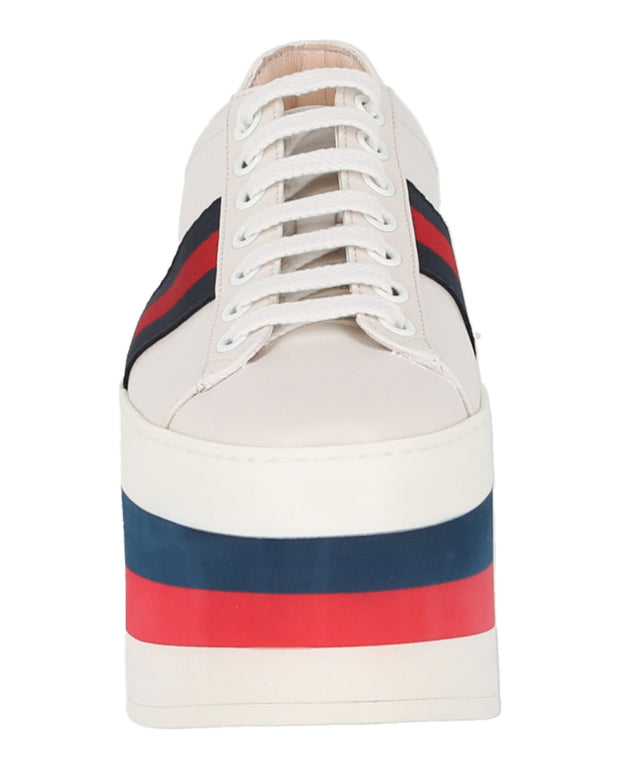 Gucci Womens Sylvie Web Accent Leather Wedge Sneakers – Bluefly