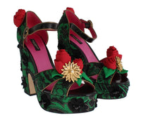 Dolce & Gabbana Dolce & Gabbana Green Brocade Snakeskin Roses Crystal Women's Shoes