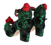 Dolce & Gabbana Dolce & Gabbana Green Brocade Snakeskin Roses Crystal Women's Shoes