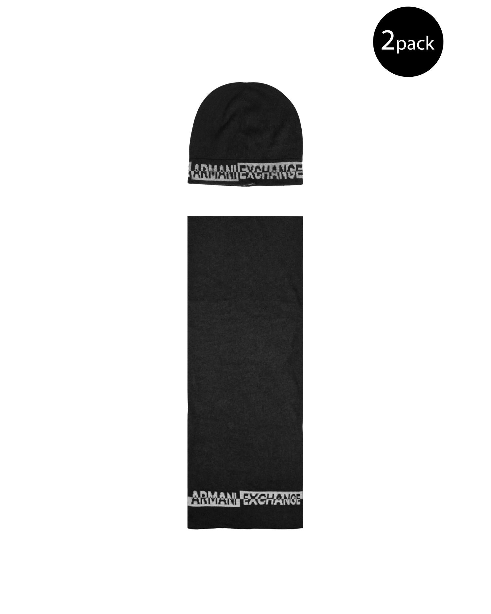 Armani Exchange Knit Hat Scarf Set 2Pack One Size Black