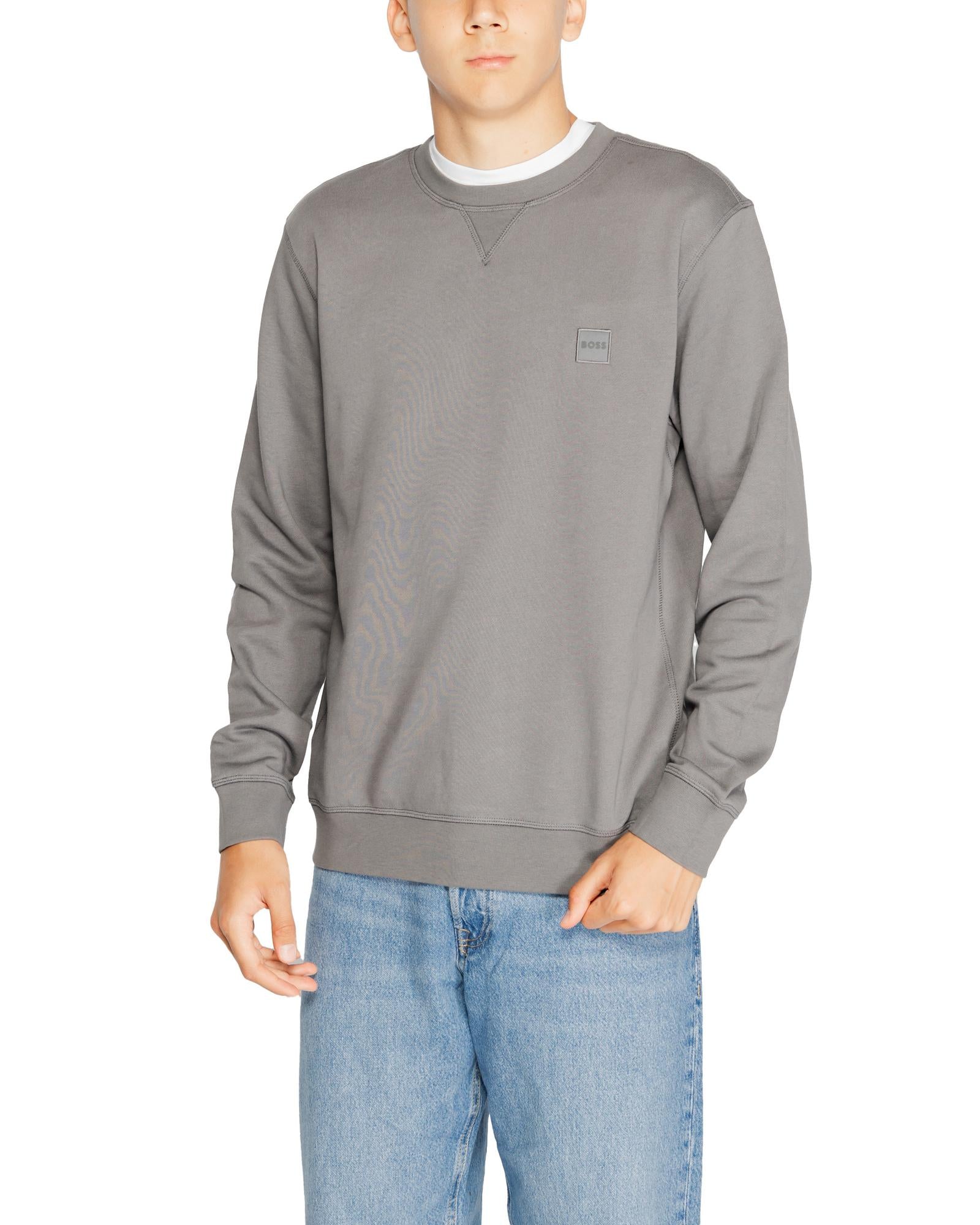 Boss Green Patch Crew Sweat Sweatshirt for Men Medium Grey