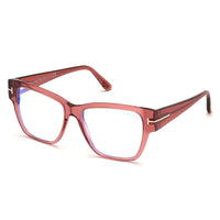 Tom Ford Eyeglasses Square Full Rim, Transparent Rose Frame and Clear Blue Light Block Lens FT5745-B072