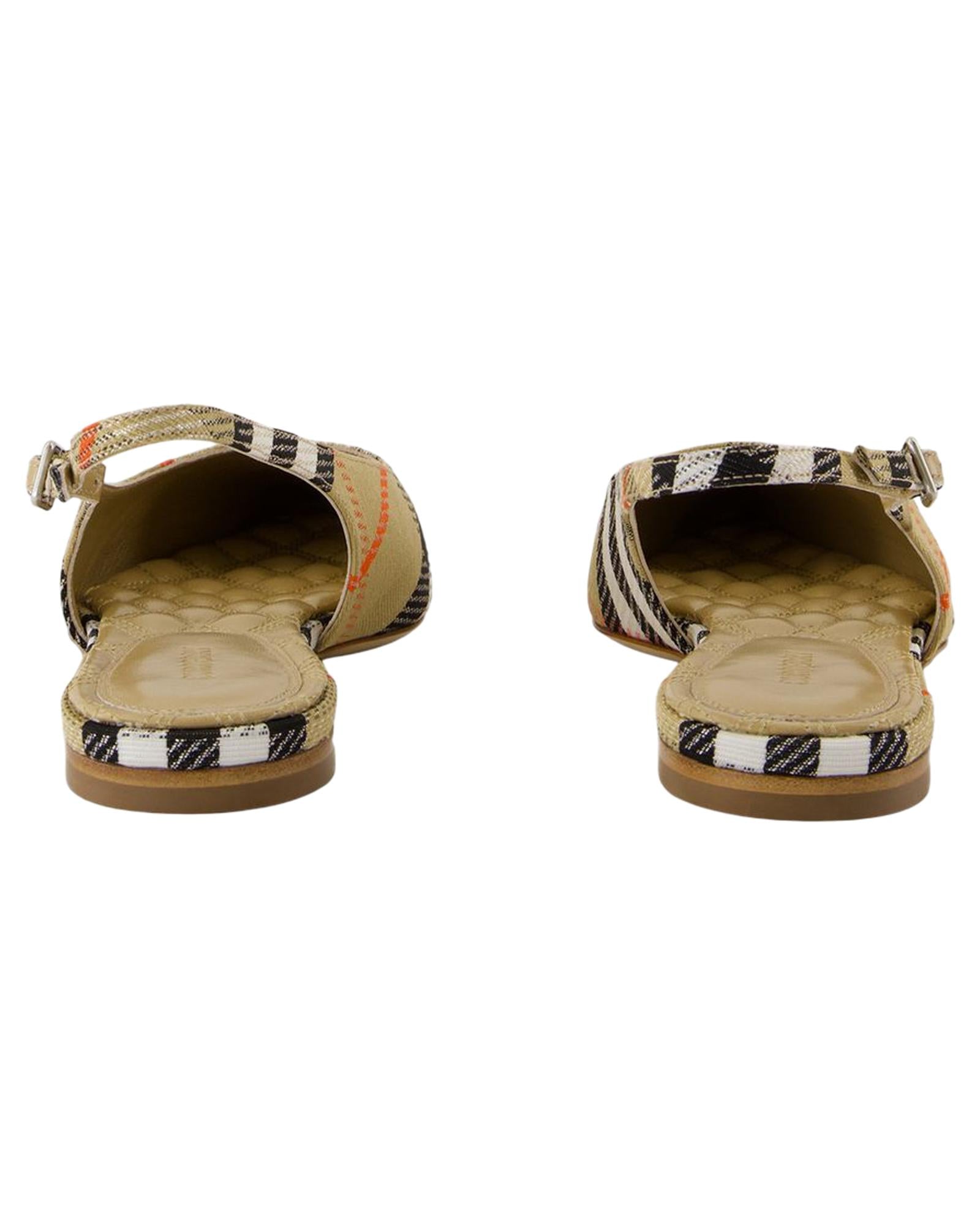 Burberry Slingback Flats Plaid Canvas Women Brown | Beige Mules & Clogs