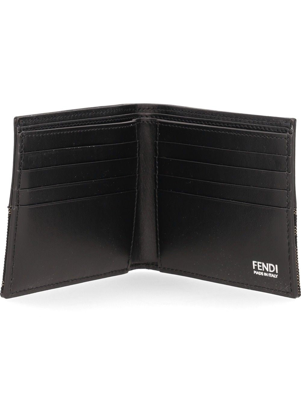 Fendi Fendi Men Leather Bi-Fold Wallet With Ff Motif