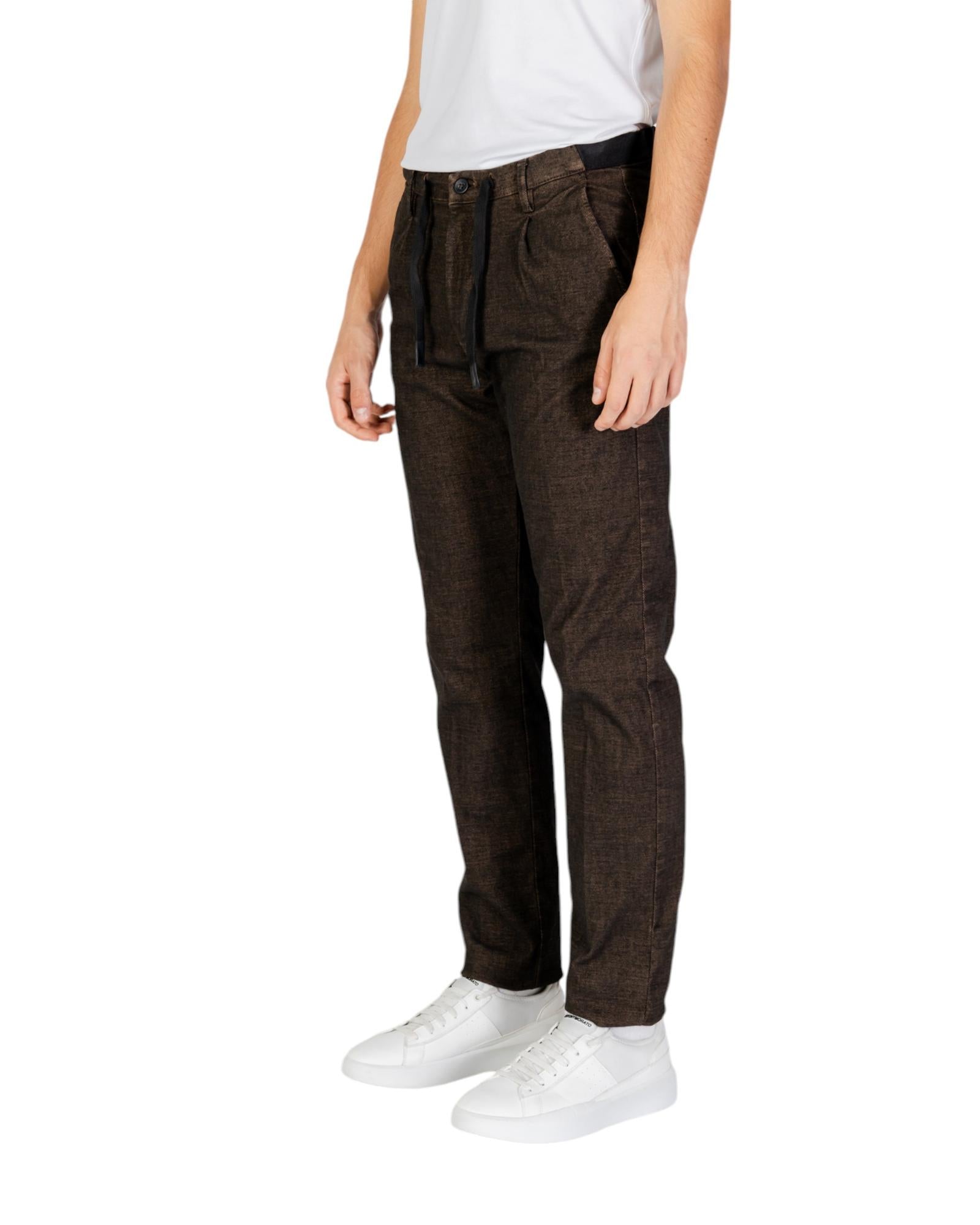 Hamaki-ho HamakiHo Mens Corduroy Pants Brown Slim Fit Drawstring Casual