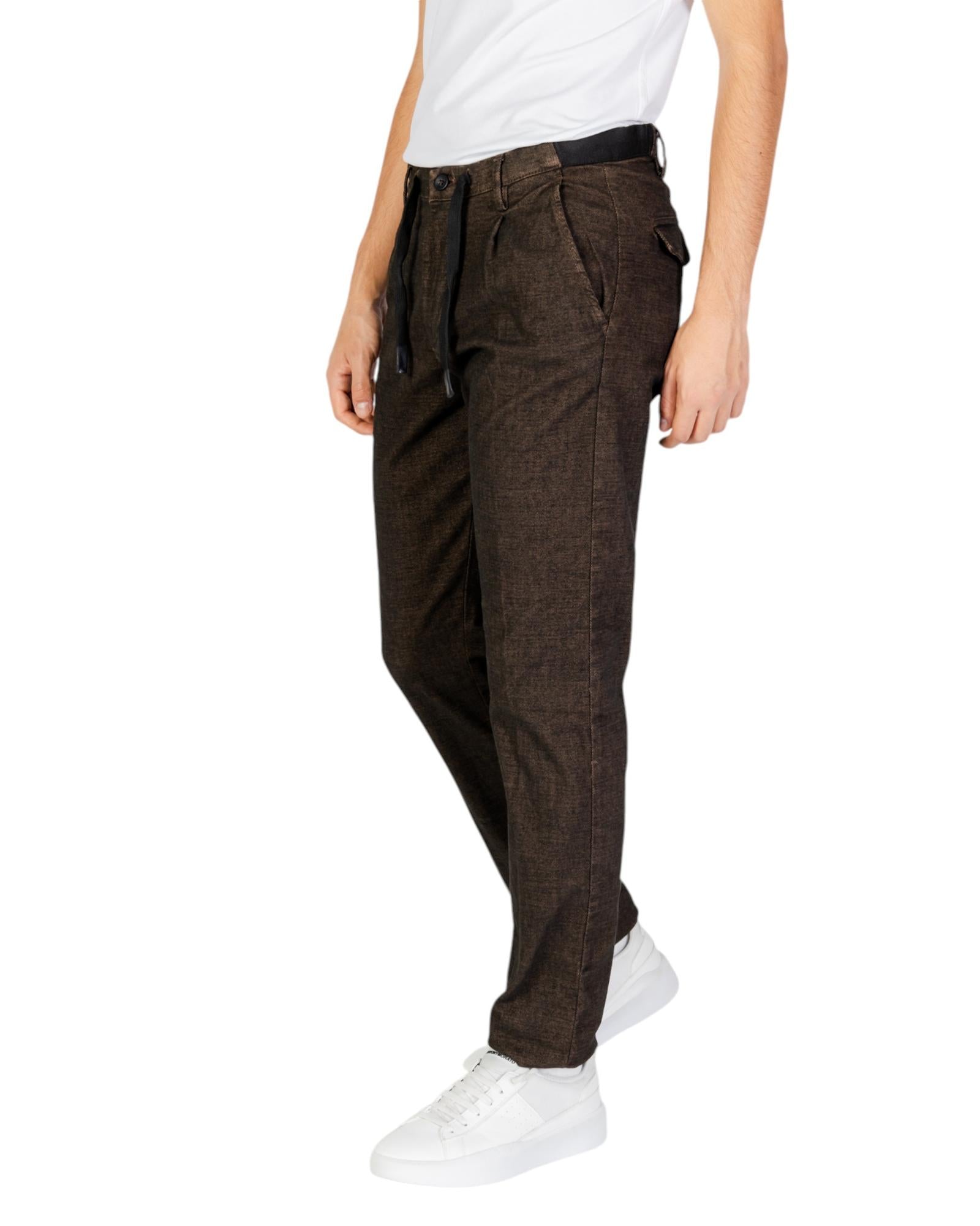Hamaki-ho HamakiHo Mens Corduroy Pants Brown Slim Fit Drawstring Casual
