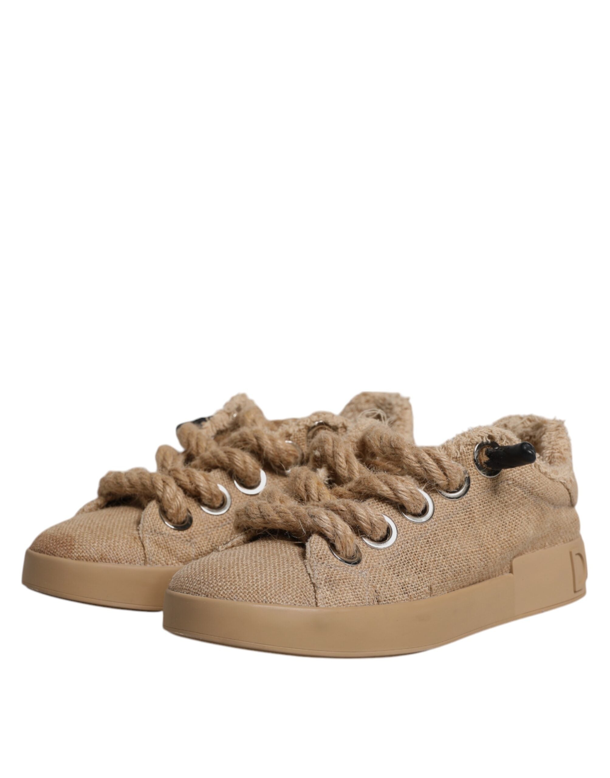 Dolce & Gabbana Brown Jute Fabric Low Top Men Sneakers Men's Shoes