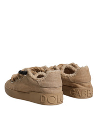 Dolce & Gabbana Brown Jute Fabric Low Top Men Sneakers Men's Shoes