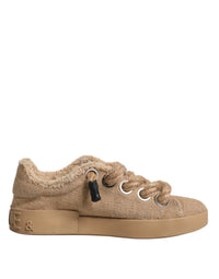 Dolce & Gabbana Brown Jute Fabric Low Top Men Sneakers Men's Shoes