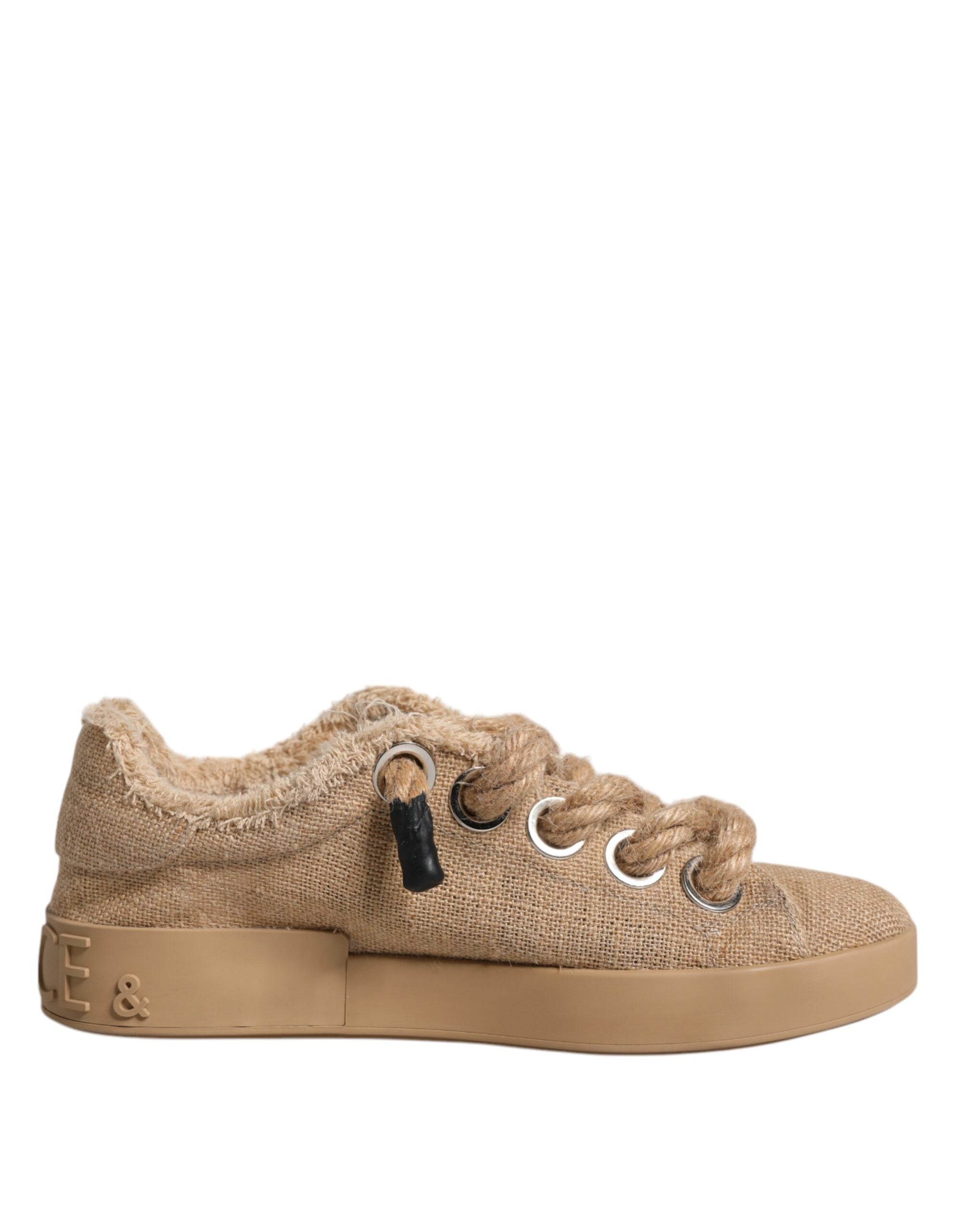Dolce & Gabbana Brown Jute Fabric Low Top Men Sneakers Men's Shoes