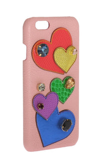 Dolce Gabbana Pink Leather Heart Crystal Phone Case
