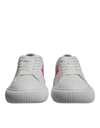 Versace White Pink Greca Print Platform Low Top Sneakers Men's Shoes