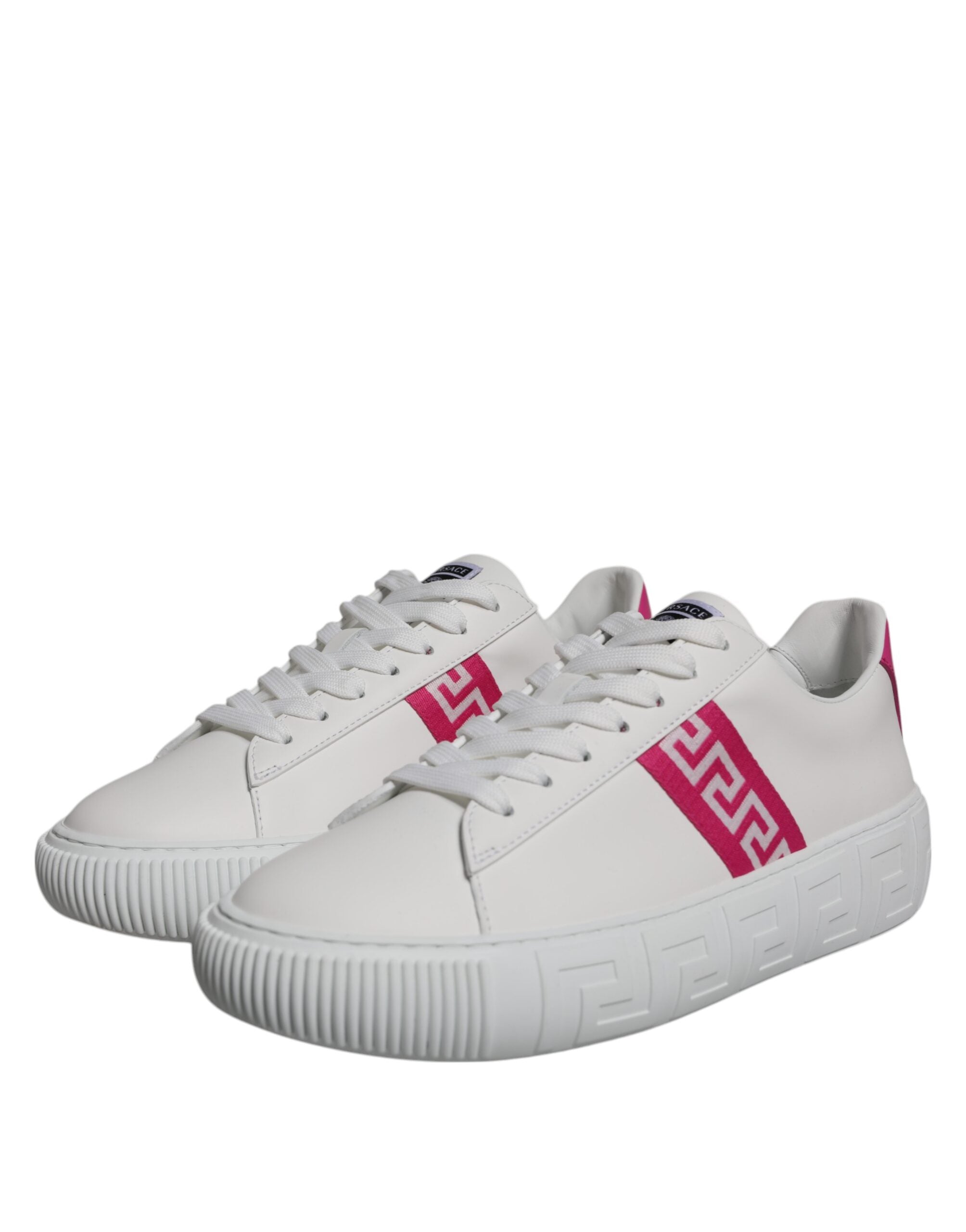 Versace White Pink Greca Print Platform Low Top Sneakers Men's Shoes
