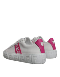 Versace White Pink Greca Print Platform Low Top Sneakers Men's Shoes