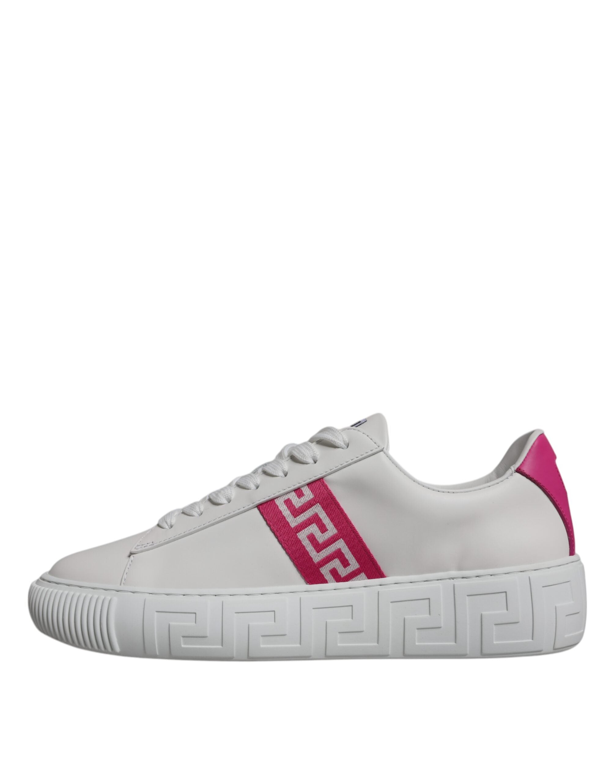 Versace White Pink Greca Print Platform Low Top Sneakers Men's Shoes