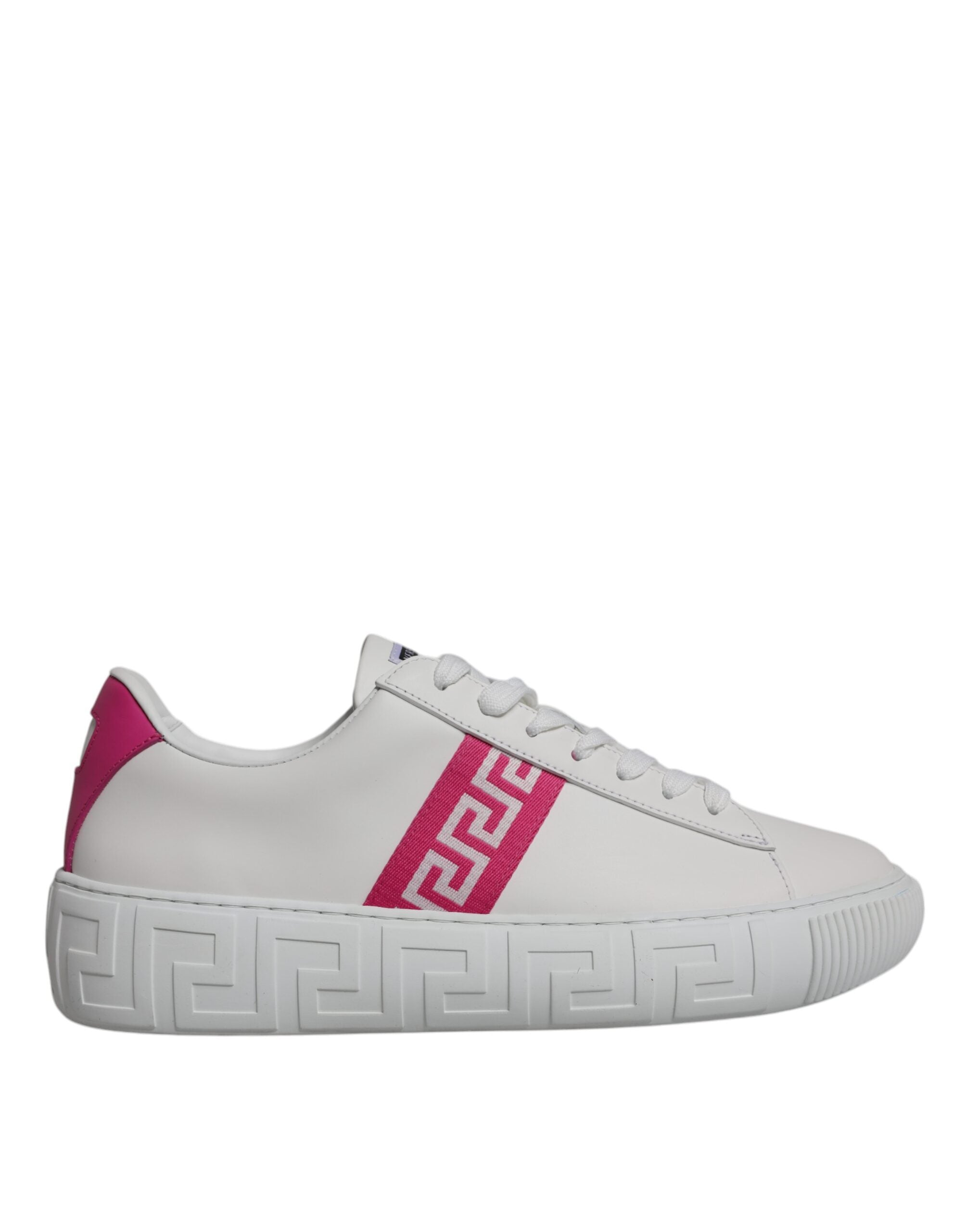 Versace White Pink Greca Print Platform Low Top Sneakers Men's Shoes