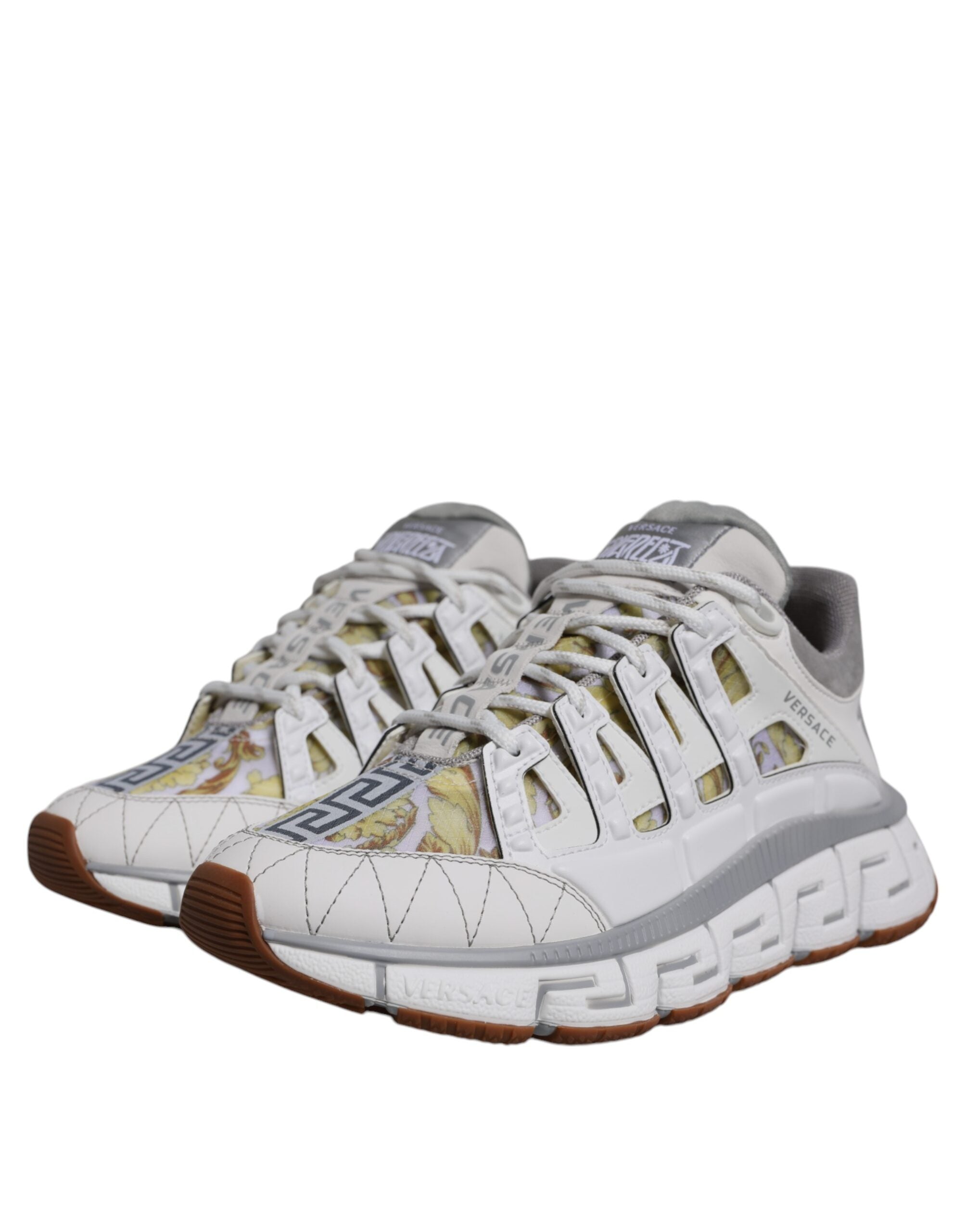 Versace White Trigreca Barocco Print Low Top Sneakers Men's Shoes