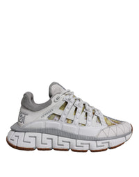 Versace White Trigreca Barocco Print Low Top Sneakers Men's Shoes