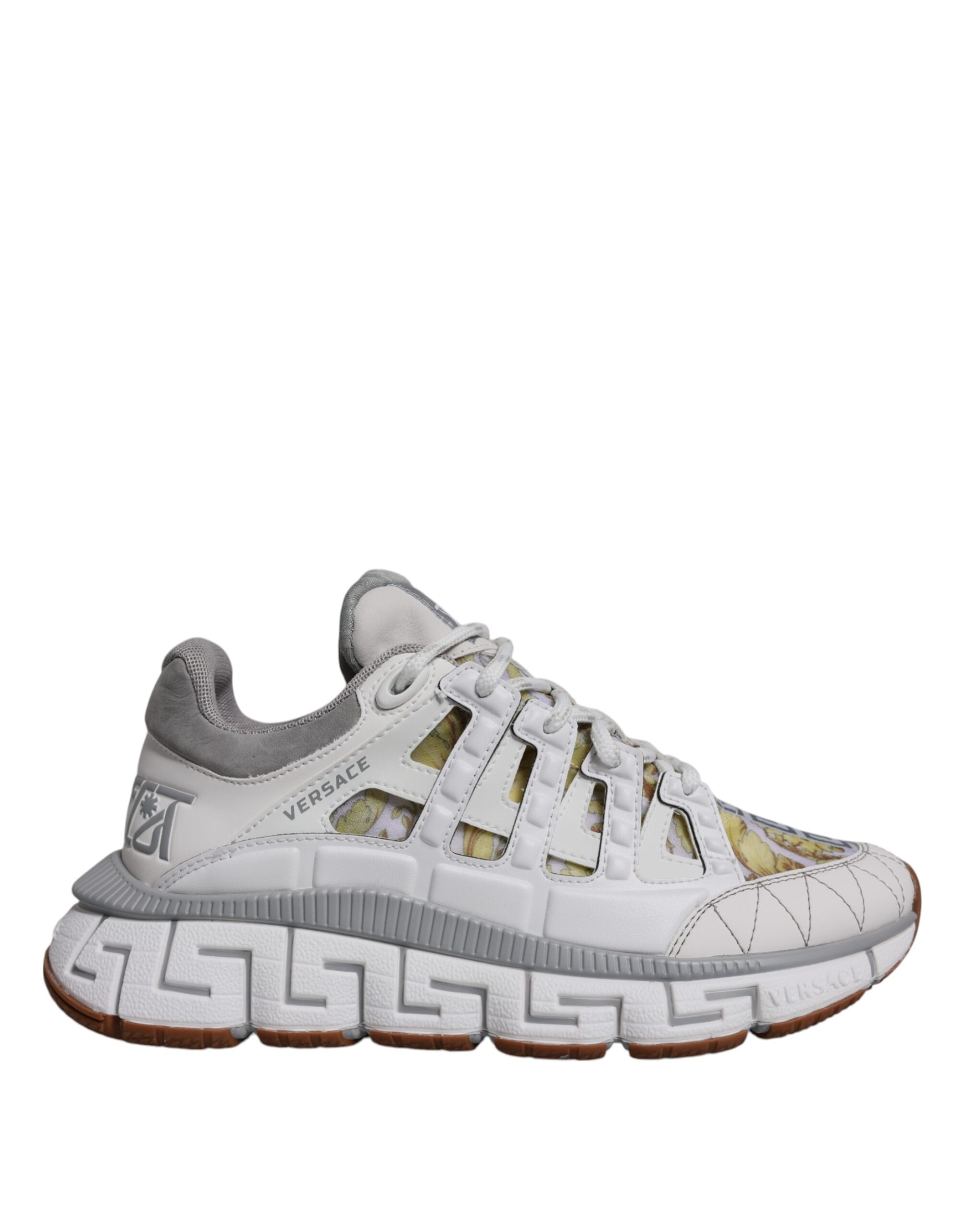 Versace White Trigreca Barocco Print Low Top Sneakers Men's Shoes